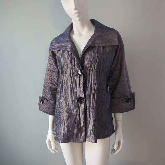 Rare! Adele Dallas Orr Couture Crinkled Iridescent Cropped Pea Coat Blazer XS - Picture 1 of 9
